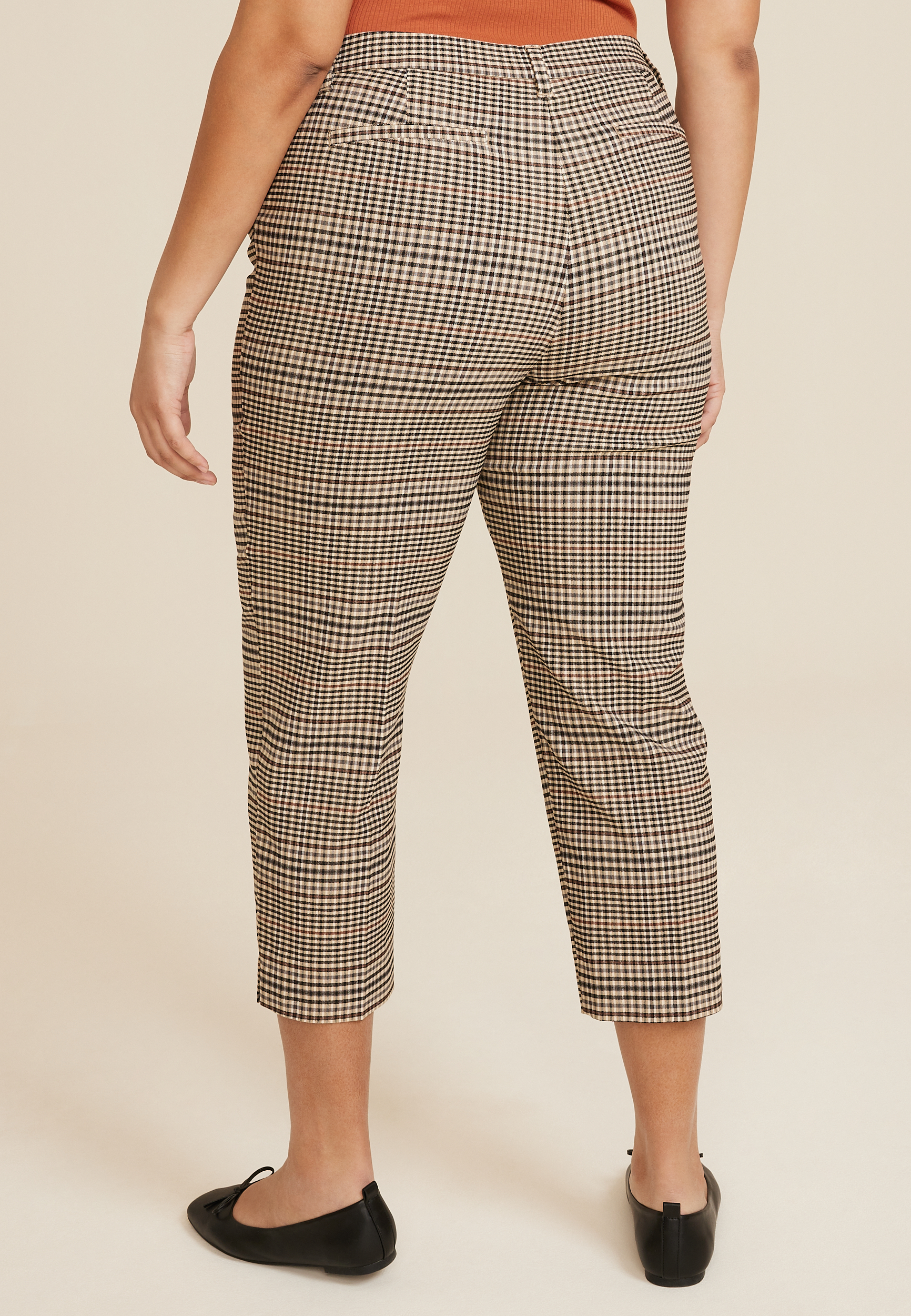 Plus Size Bengaline Plaid Straight Cropped Dress Pant, C5330, large