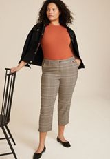 Plus Size Bengaline Plaid Straight Cropped Dress Pant, C5330, small