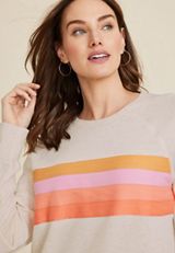 Twill Striped Crew Neck Sweatshirt, C2445, small