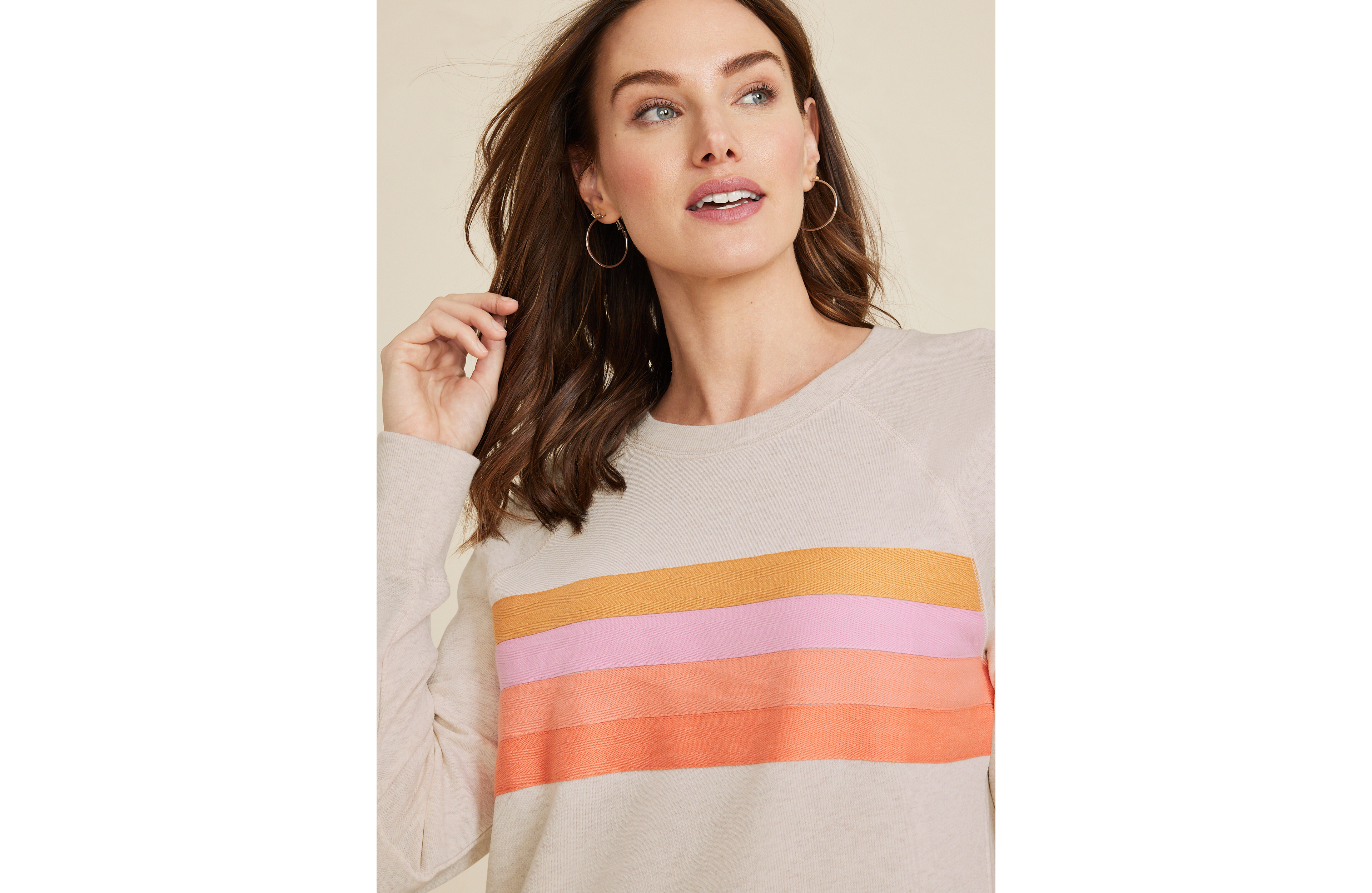 Twill Striped Crew Neck Sweatshirt