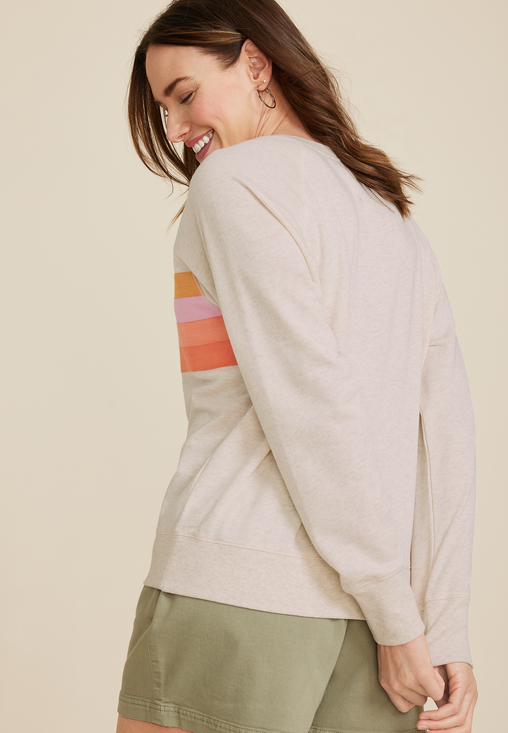 Twill Striped Crew Neck Sweatshirt, C2445, large