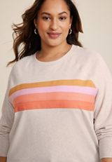 Plus Size Twill Striped Crew Neck Sweatshirt, LIGHT OATMEAL HEATHER, small