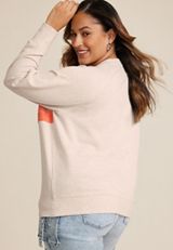 Plus Size Twill Striped Crew Neck Sweatshirt, LIGHT OATMEAL HEATHER, small