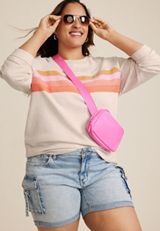 Plus Size Twill Striped Crew Neck Sweatshirt, LIGHT OATMEAL HEATHER, small