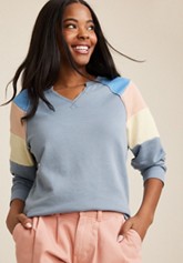 Plus Size Notch Neck Colorblock Sweatshirt