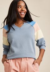Notch Neck Colorblock Sweatshirt, Blue Fade, small