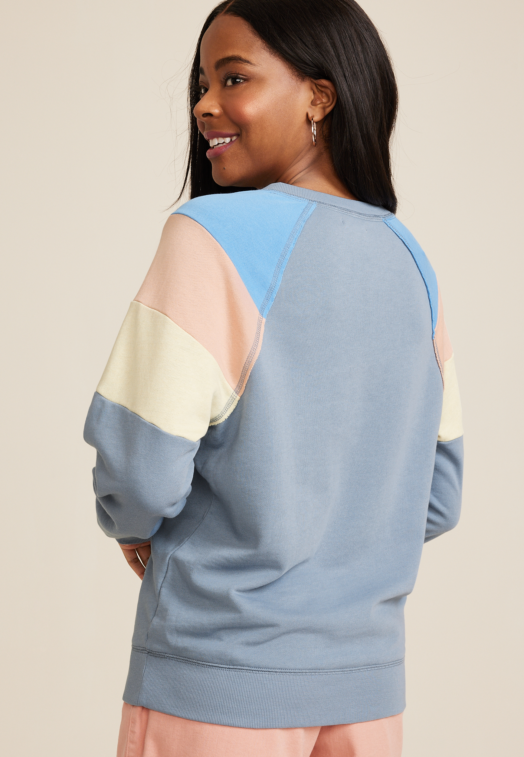 Notch Neck Colorblock Sweatshirt, Blue Fade, large