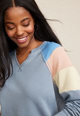 Notch Neck Colorblock Sweatshirt, Blue Fade, small
