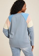 Plus Size Notch Neck Colorblock Sweatshirt, Blue Fade, small