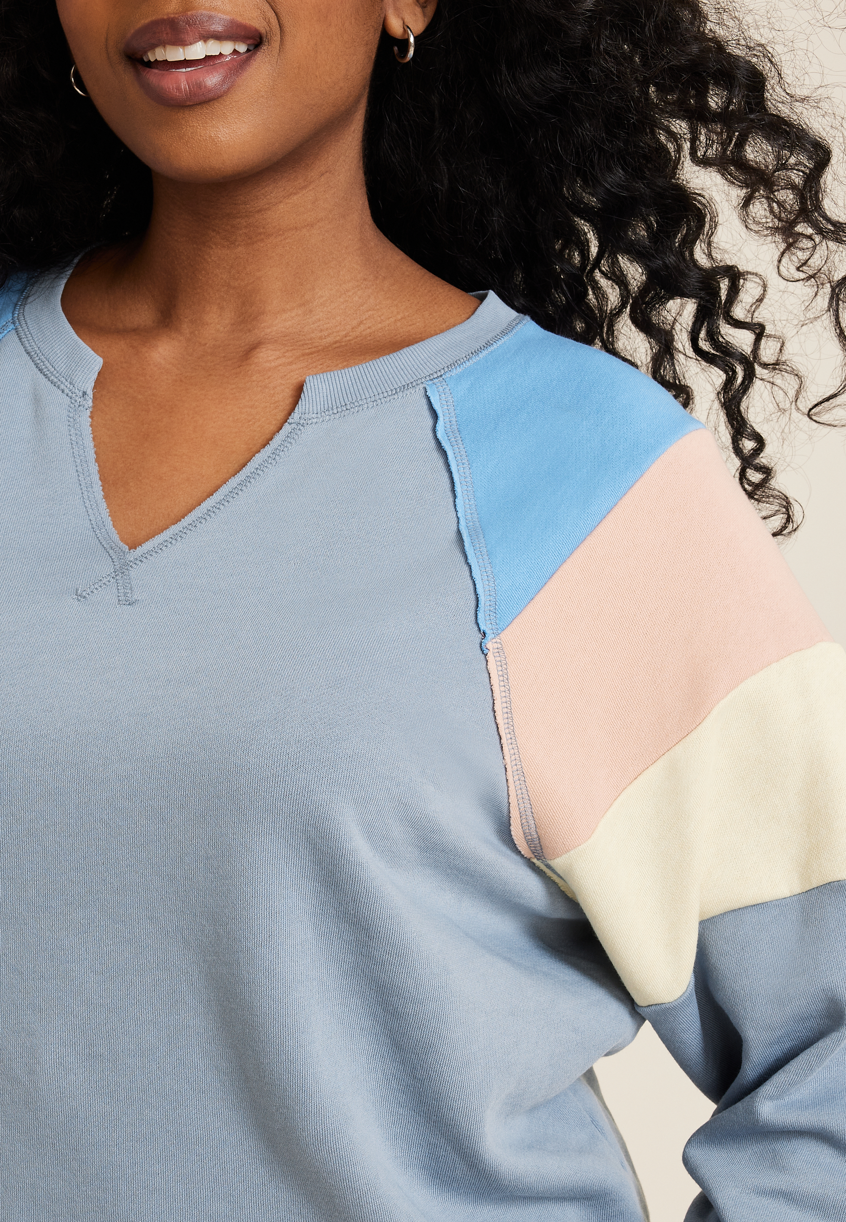 Plus Size Notch Neck Colorblock Sweatshirt, Blue Fade, large