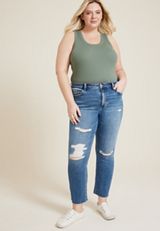 Plus Size VERVET&trade; High Rise Ripped Straight Jean, C3337, small