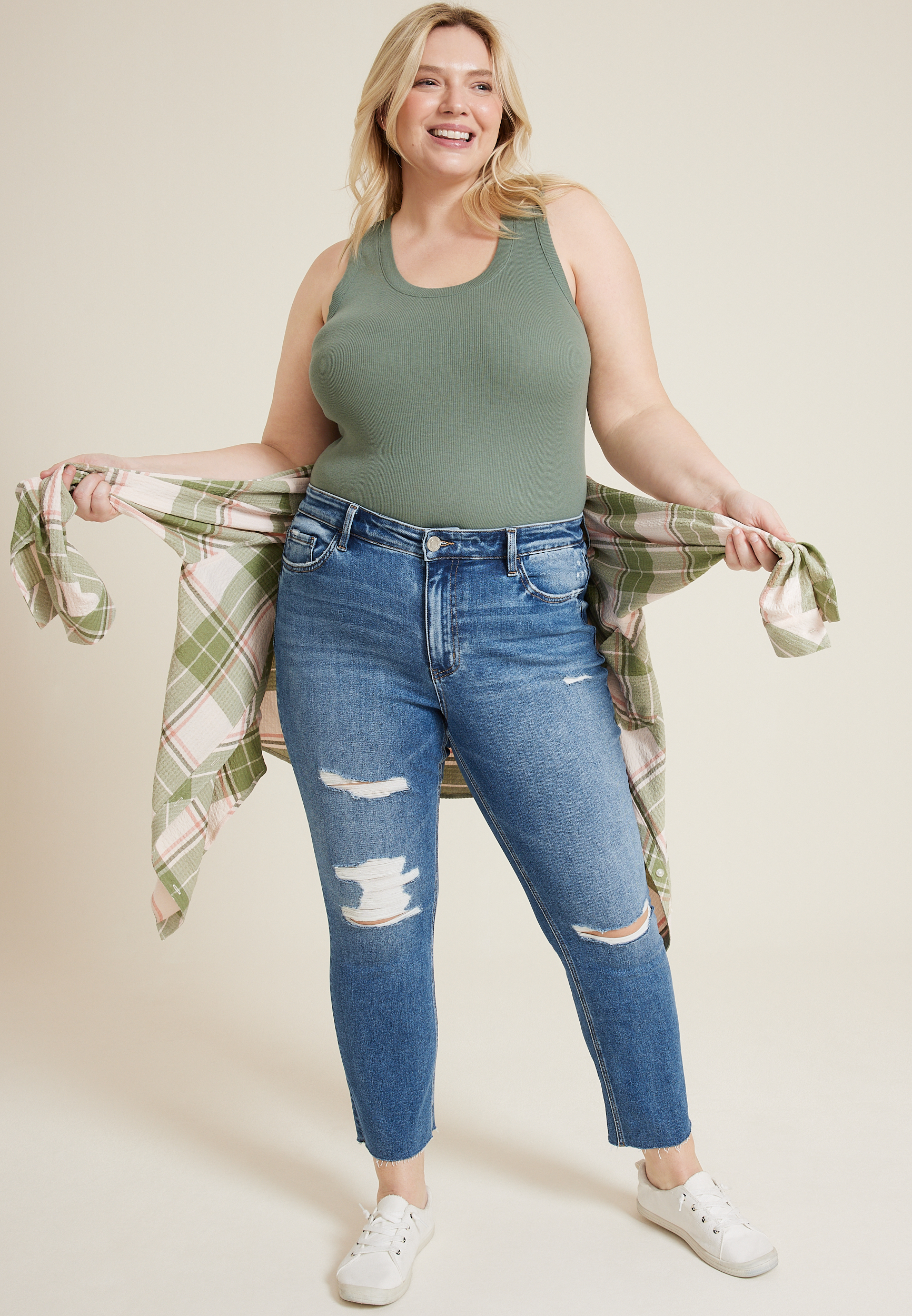 Plus Size VERVET&trade; High Rise Ripped Straight Jean, C3337, large