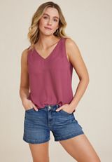 Double V Neck Tank Top, GOOSEBERRY, small