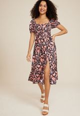 Floral Sweetheart Neck Midi Dress, C1756, small