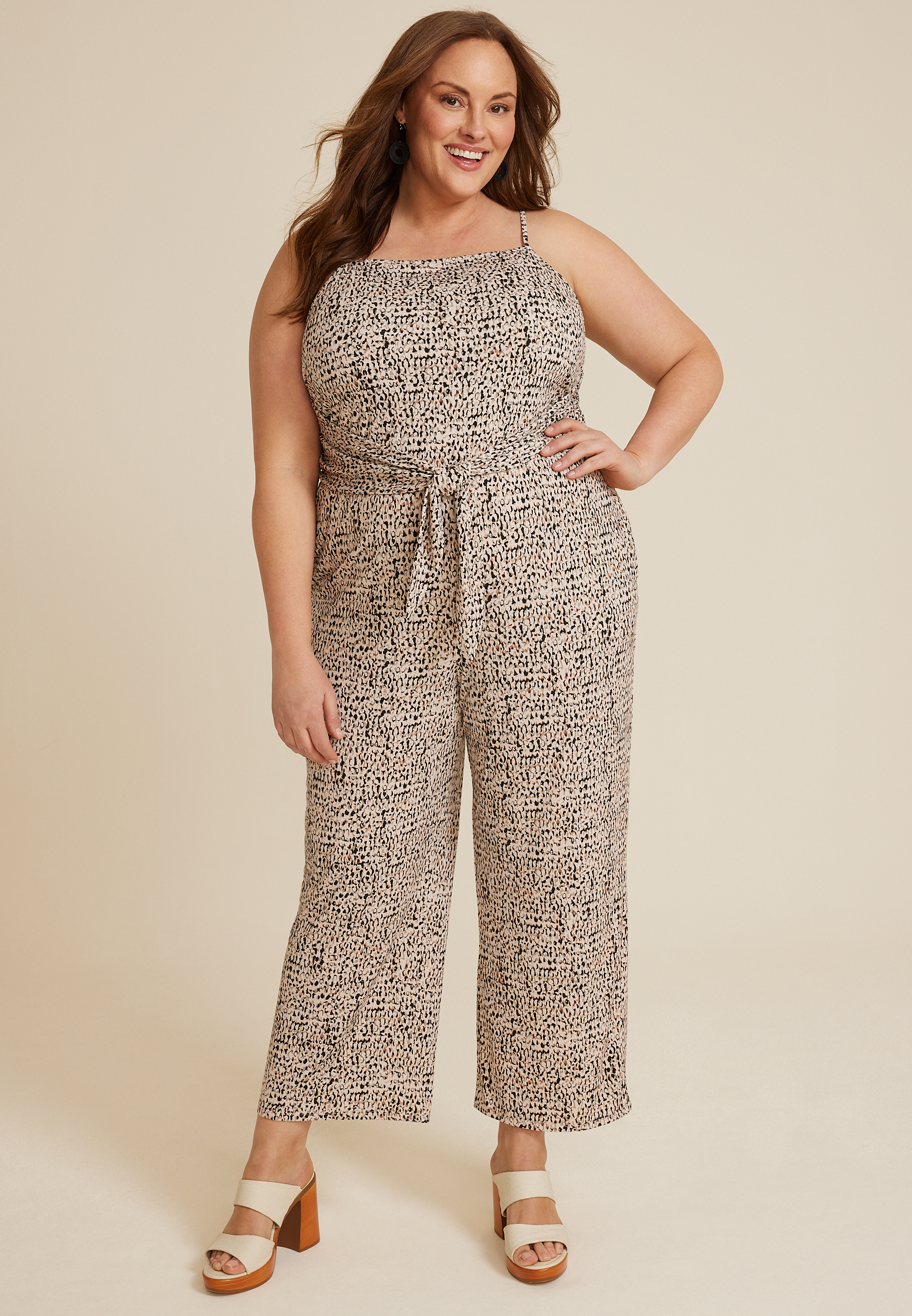 Plus Size 24/7 Tie Front Jumpsuit, ECRU COMBO, large