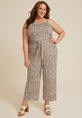 Plus Size 24/7 Tie Front Jumpsuit, ECRU COMBO, small