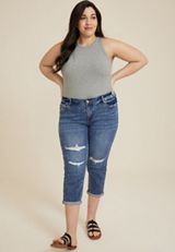 Plus Size KanCan&trade; Dark Mid Rise Ripped Cropped Jean, C258, small