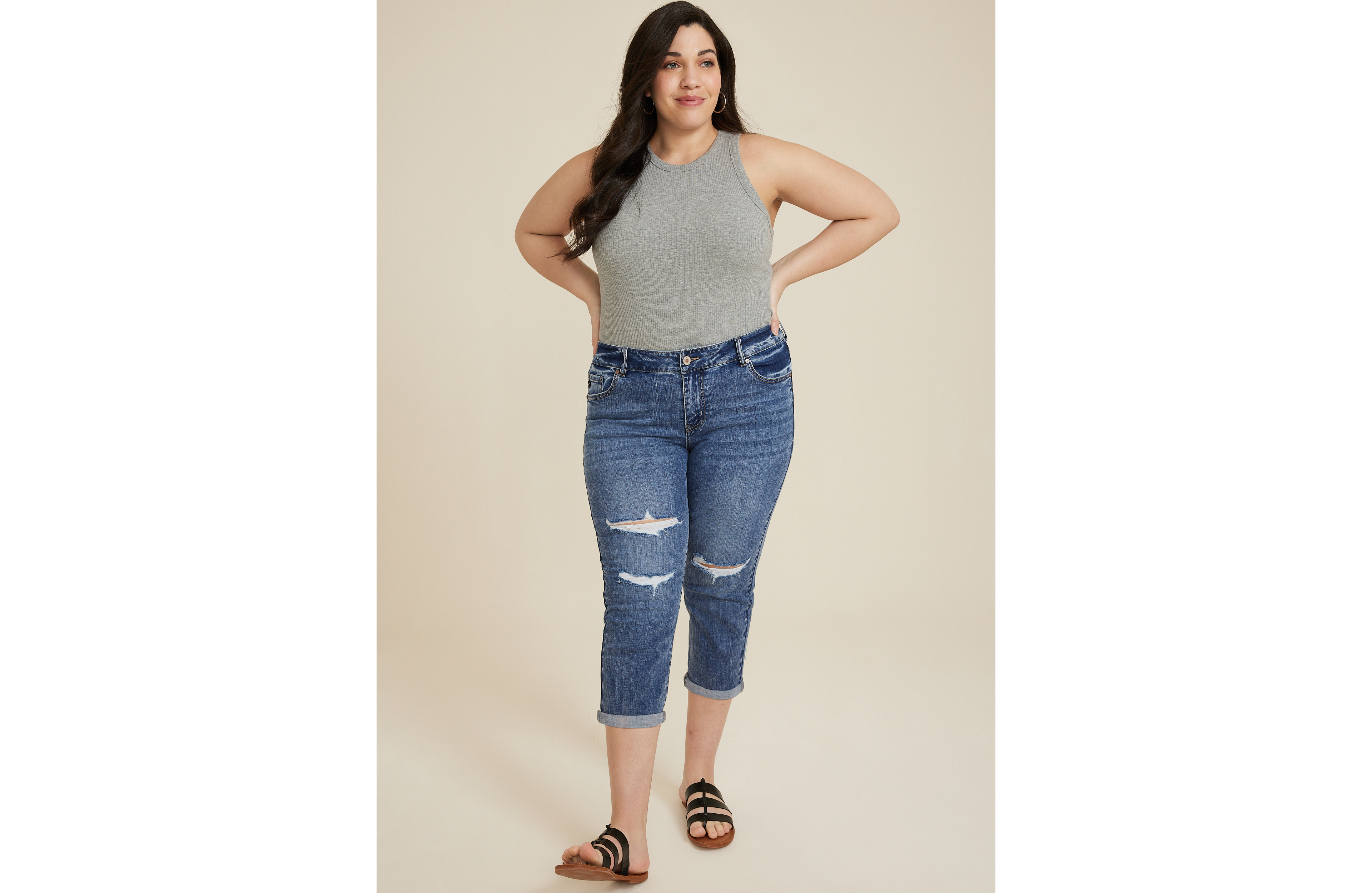 Plus KanCan™ Dark Mid Rise Ripped Cropped Jean