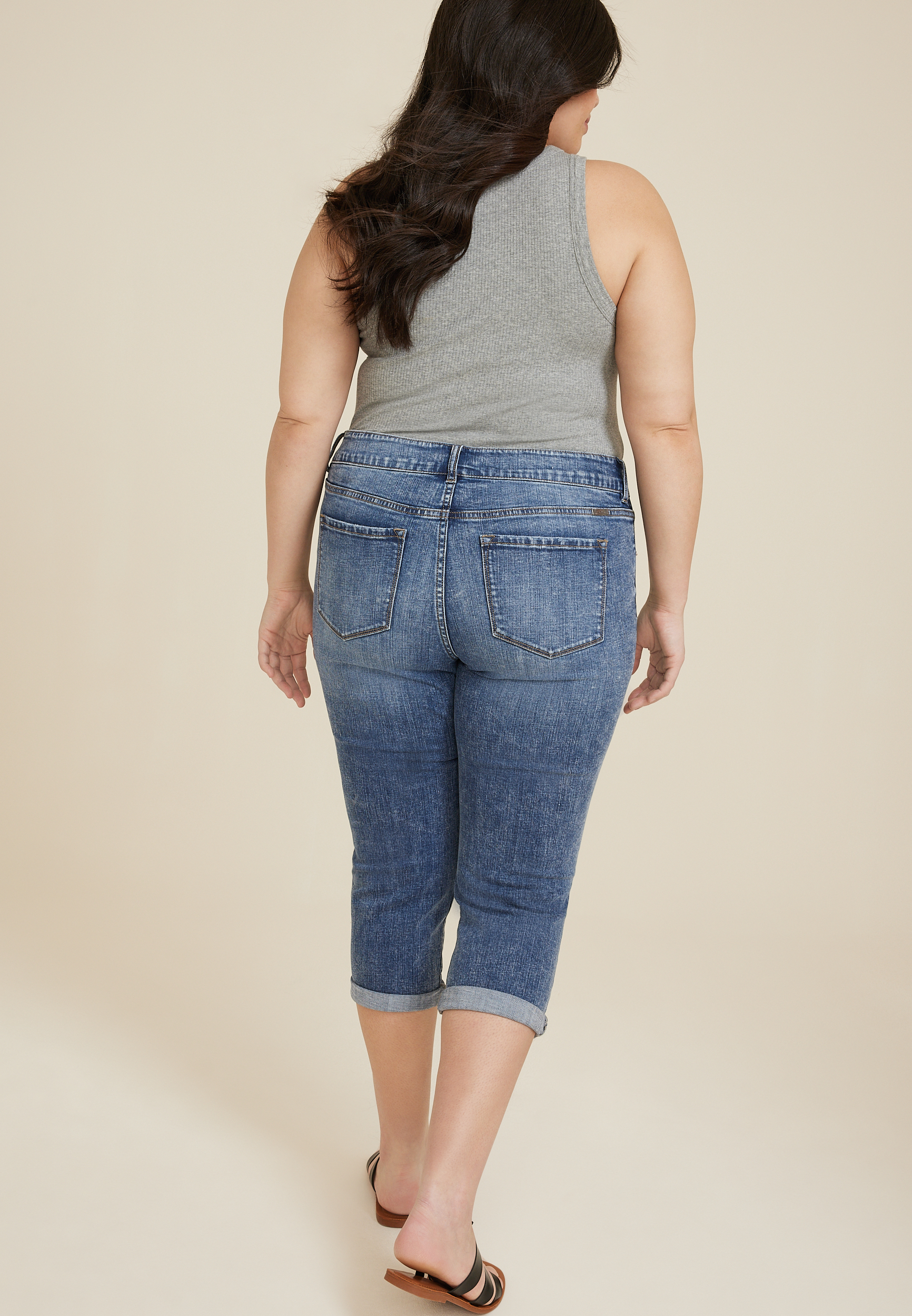 Plus Size KanCan&trade; Dark Mid Rise Ripped Cropped Jean, C258, large