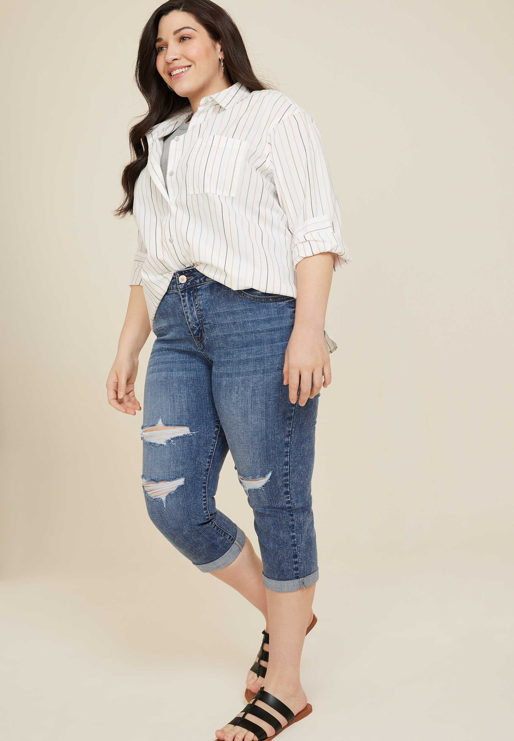 Plus Size KanCan&trade; Dark Mid Rise Ripped Cropped Jean, C258, large