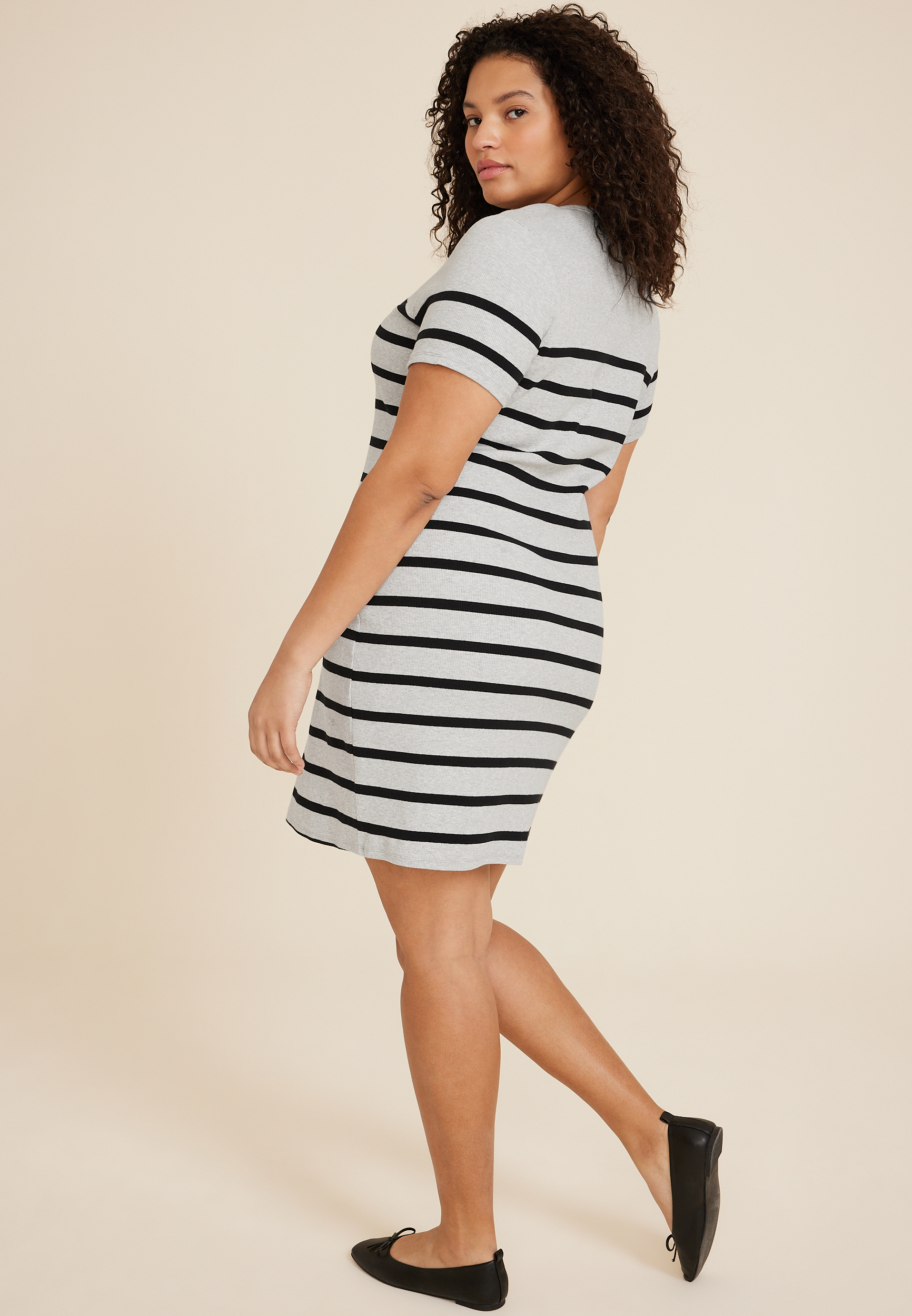 Plus Size 24/7 Striped Short Sleeve T Shirt Dress, C2823, large