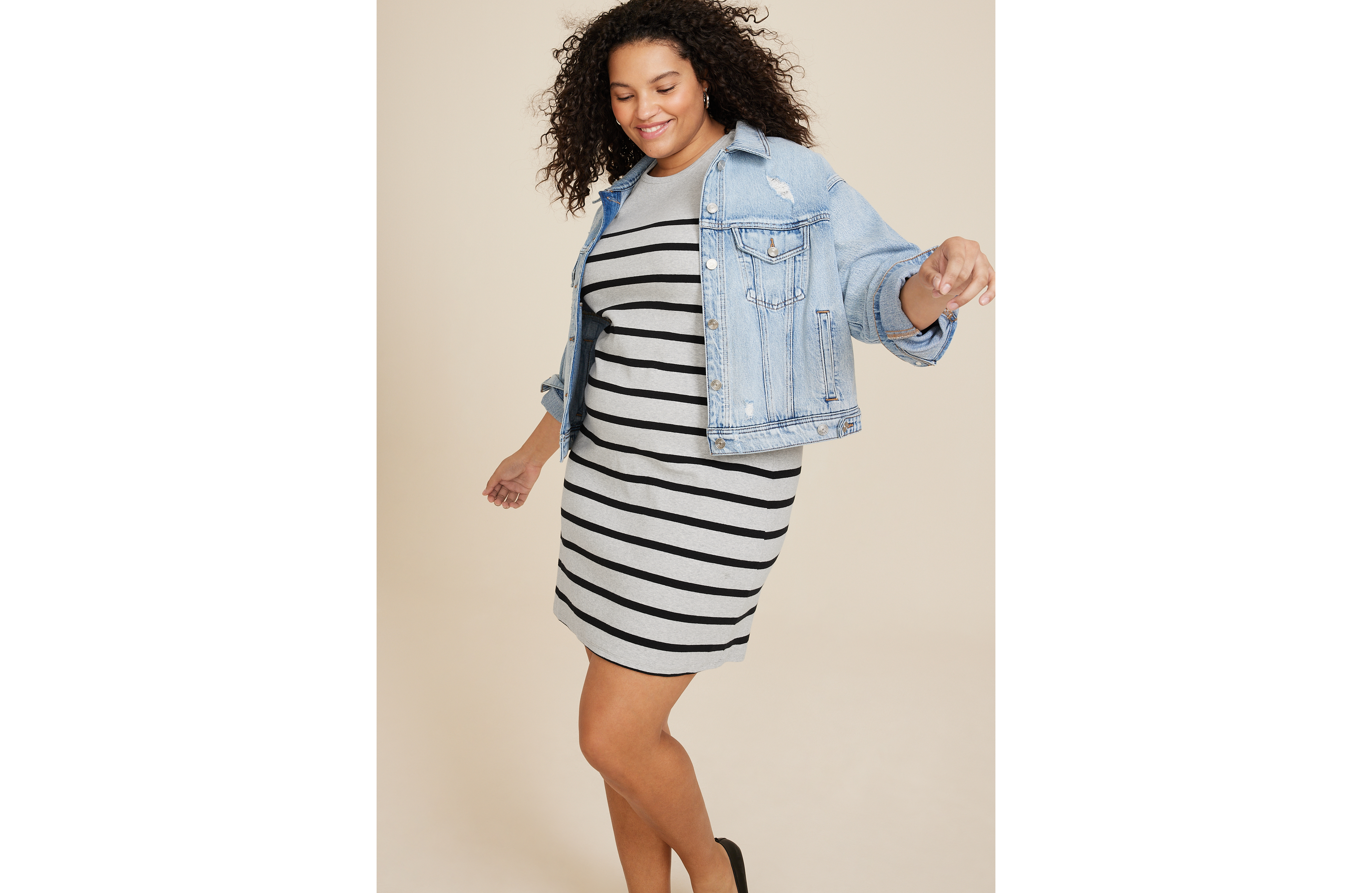 Plus 24/7 Striped Short Sleeve T Shirt Dress