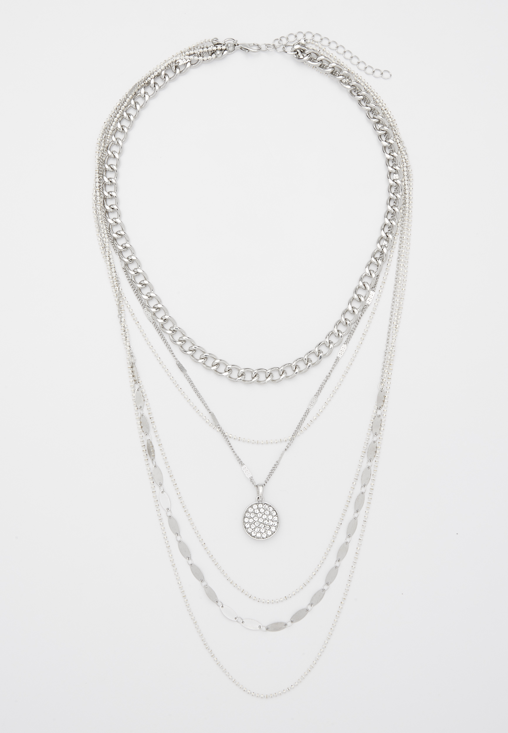 plus size layered choker necklace with circular pave pendant | maurices