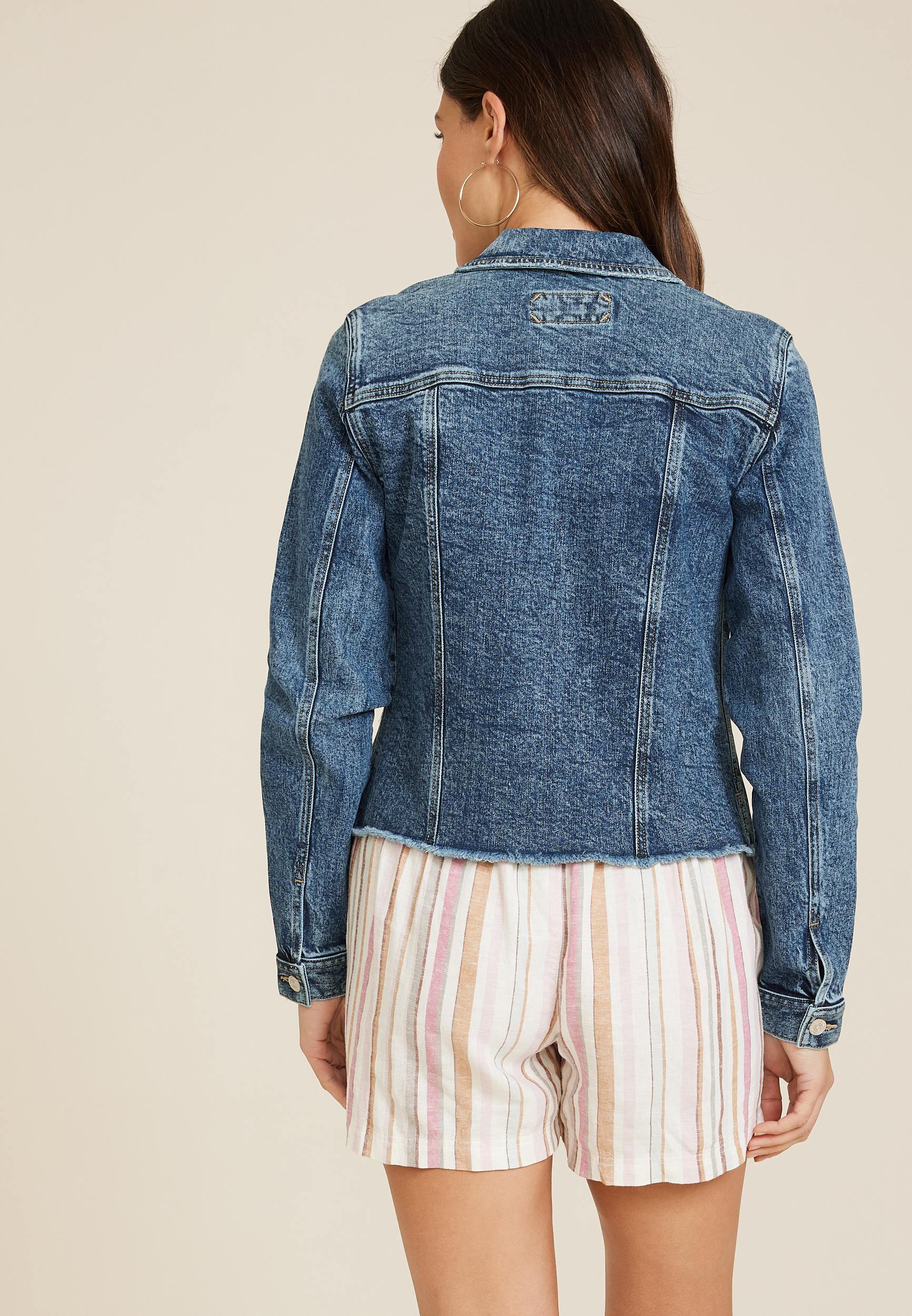 Dark Frayed Hem Denim Jacket, DARK SANDBLAST, large