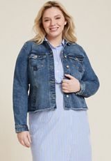 Plus Size Dark Denim Cinched Jacket, C258, small