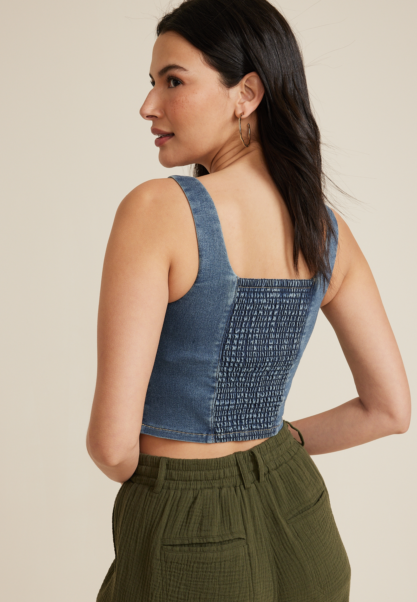 Denim Cropped Corset Tank Top, C172, large