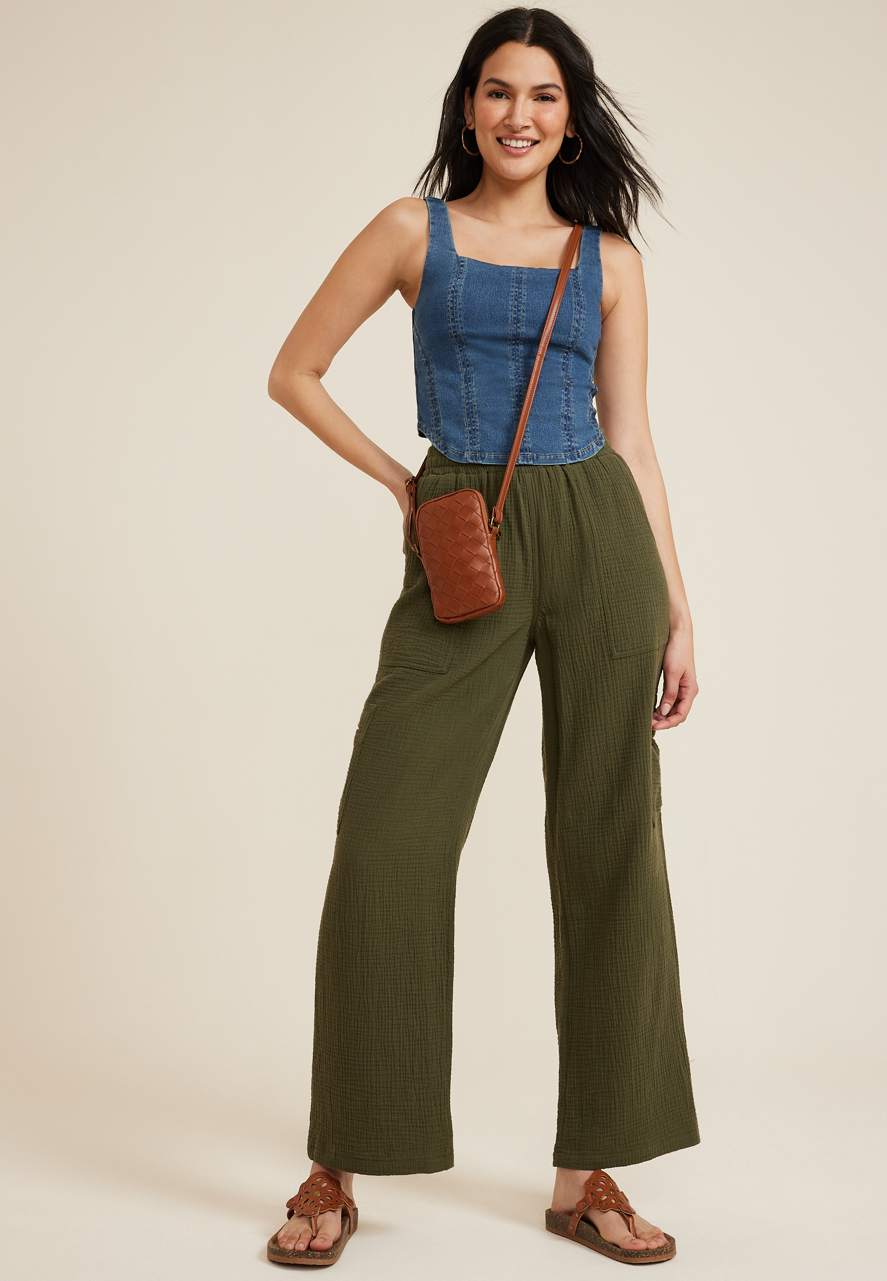 Denim Cropped Corset Tank Top, C172, large