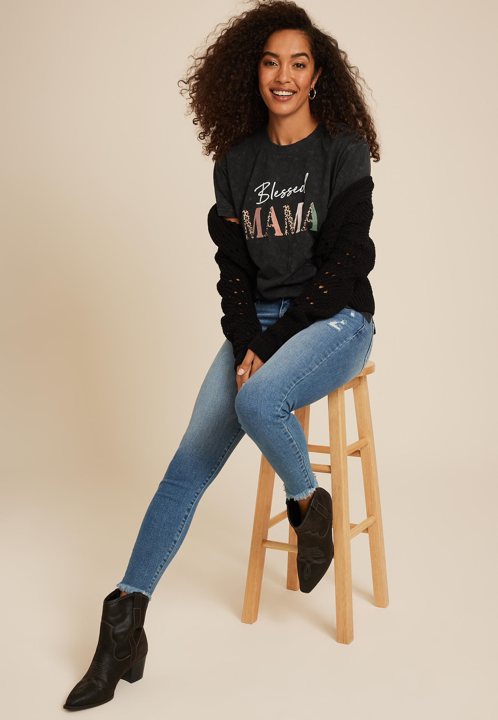 Blessed Mama Animal Oversized Fit Graphic Tee, C106, large