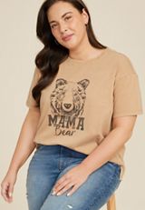 Plus Size Mama Bear Oversized Fit Graphic Tee, CAMEL, small