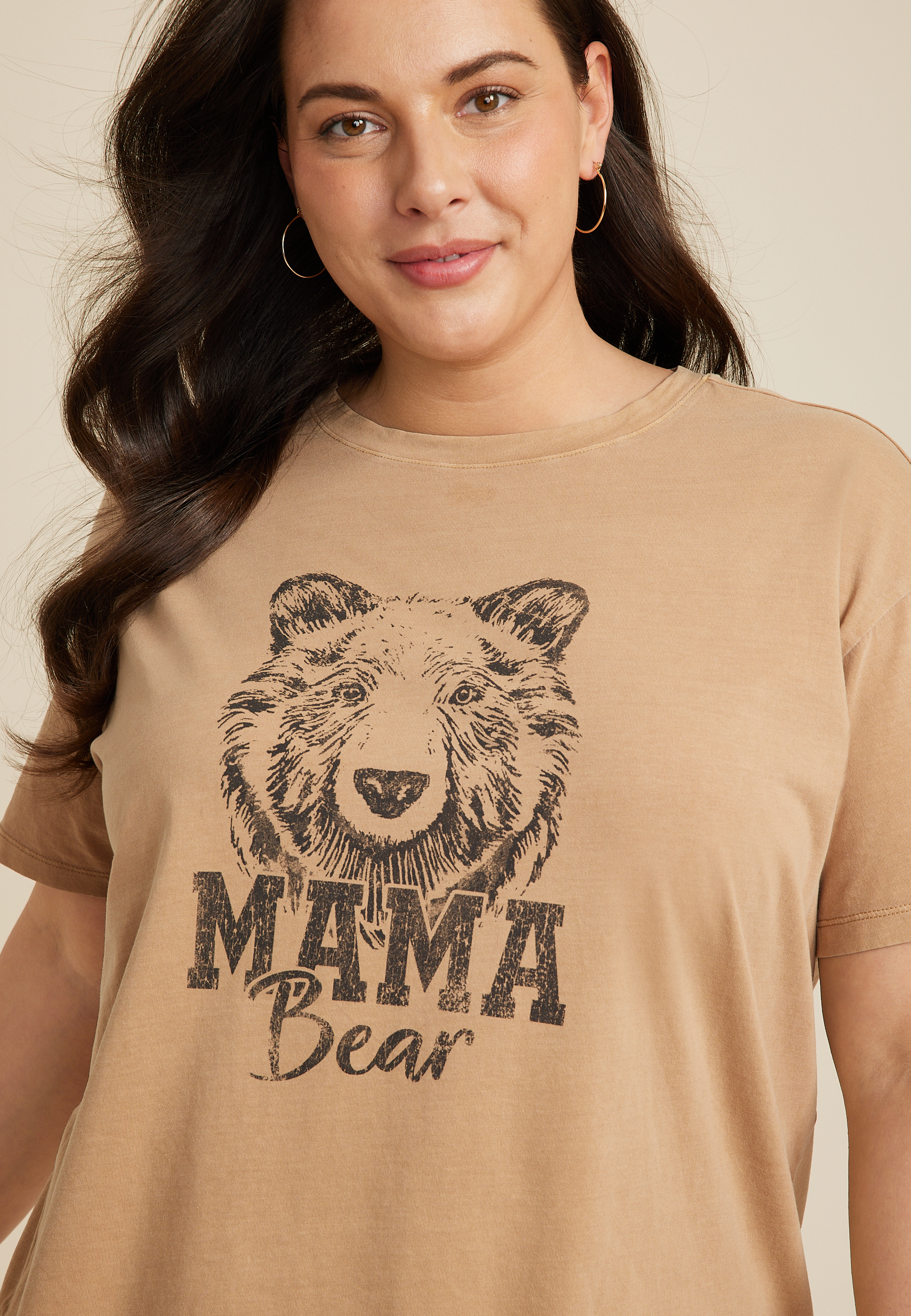 Plus Size Mama Bear Oversized Fit Graphic Tee, CAMEL, large