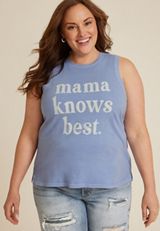 Plus Size Sunseeker Mama Knows Best Classic Fit Graphic Tank, BLUE, small