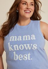 Plus Size Sunseeker Mama Knows Best Classic Fit Graphic Tank, BLUE, small