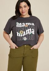 Plus Size Floral Mama Graphic Tee, PHANTOM BLACK, small