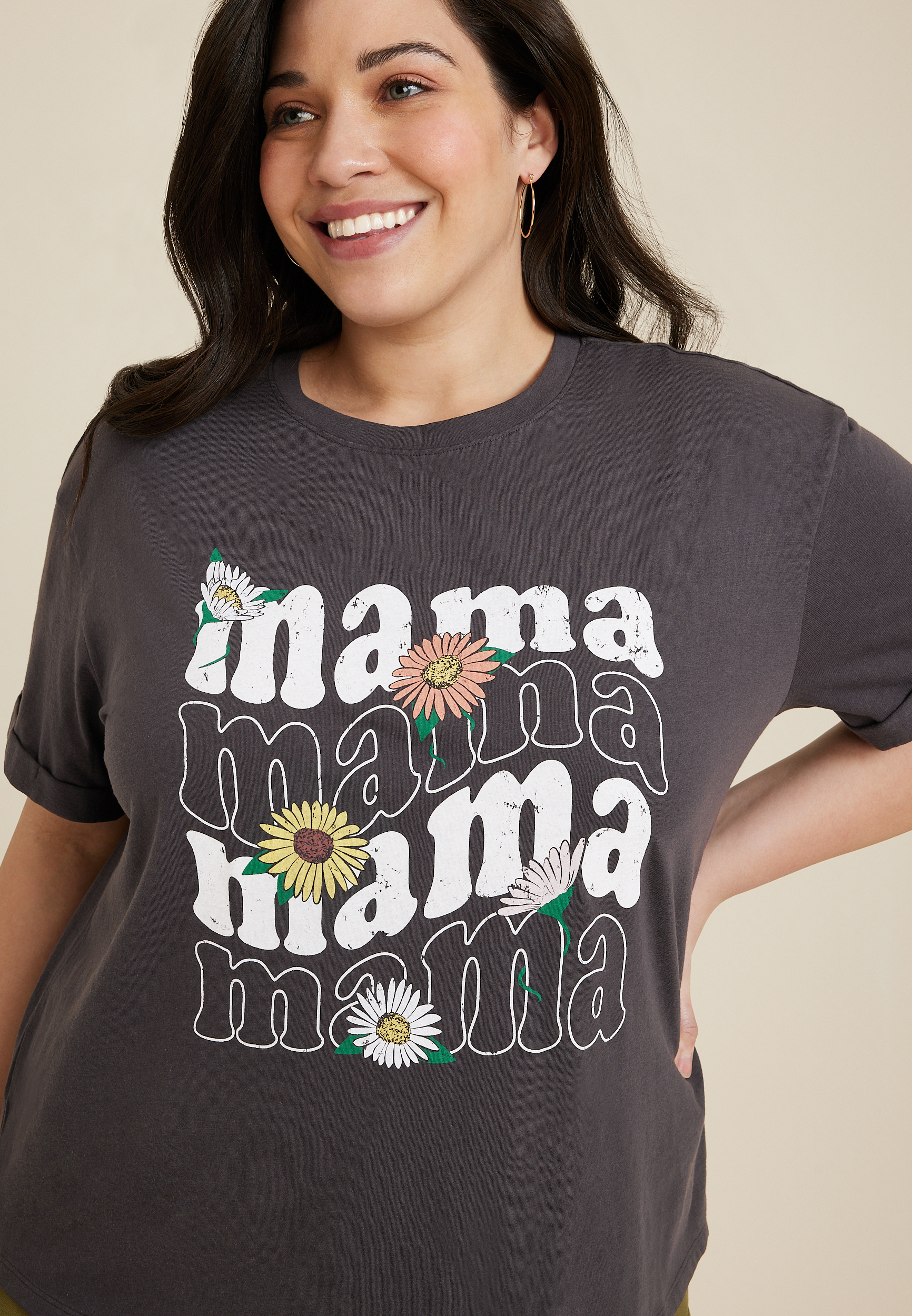 Plus Size Floral Mama Graphic Tee, PHANTOM BLACK, large