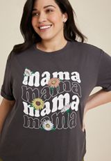 Plus Size Floral Mama Graphic Tee, PHANTOM BLACK, small