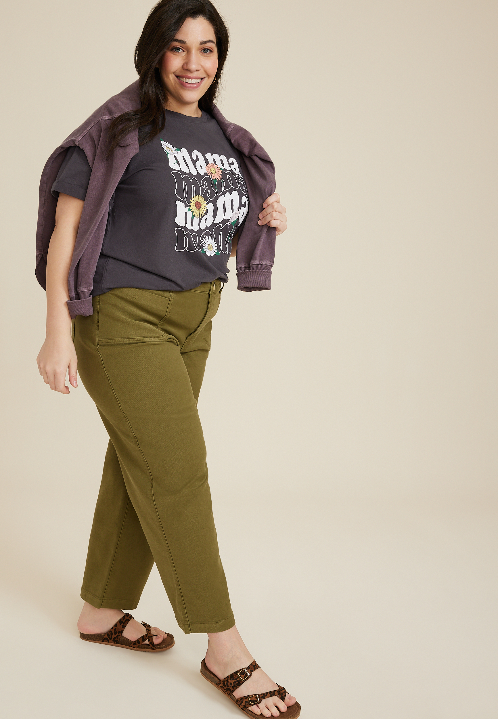 Plus Size Floral Mama Graphic Tee, PHANTOM BLACK, large