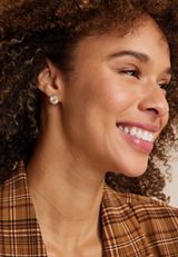 Gold Round Crystal Stud Earrings, GOLD, small