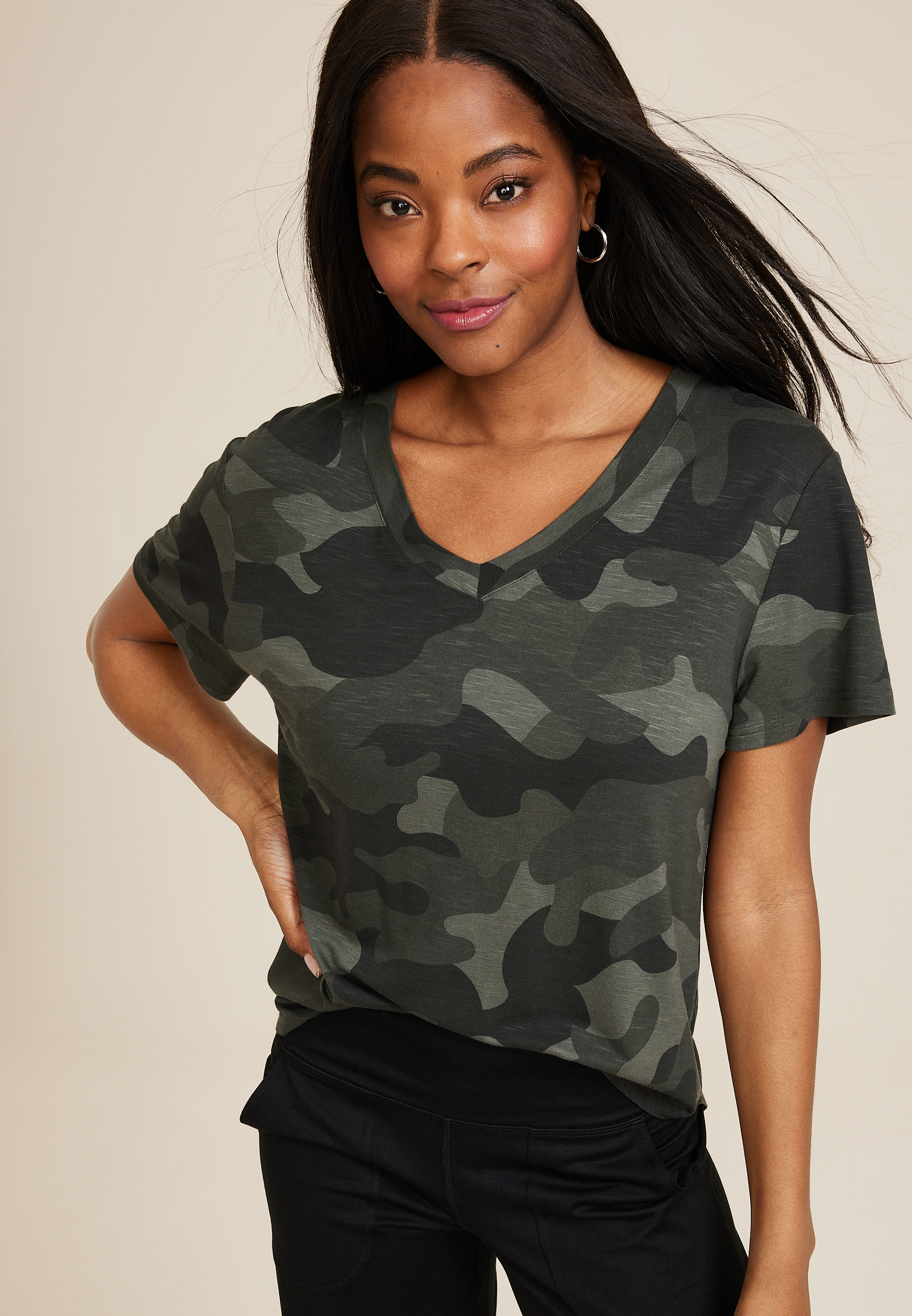 24 7 Flawless Camo V Neck Tee maurices