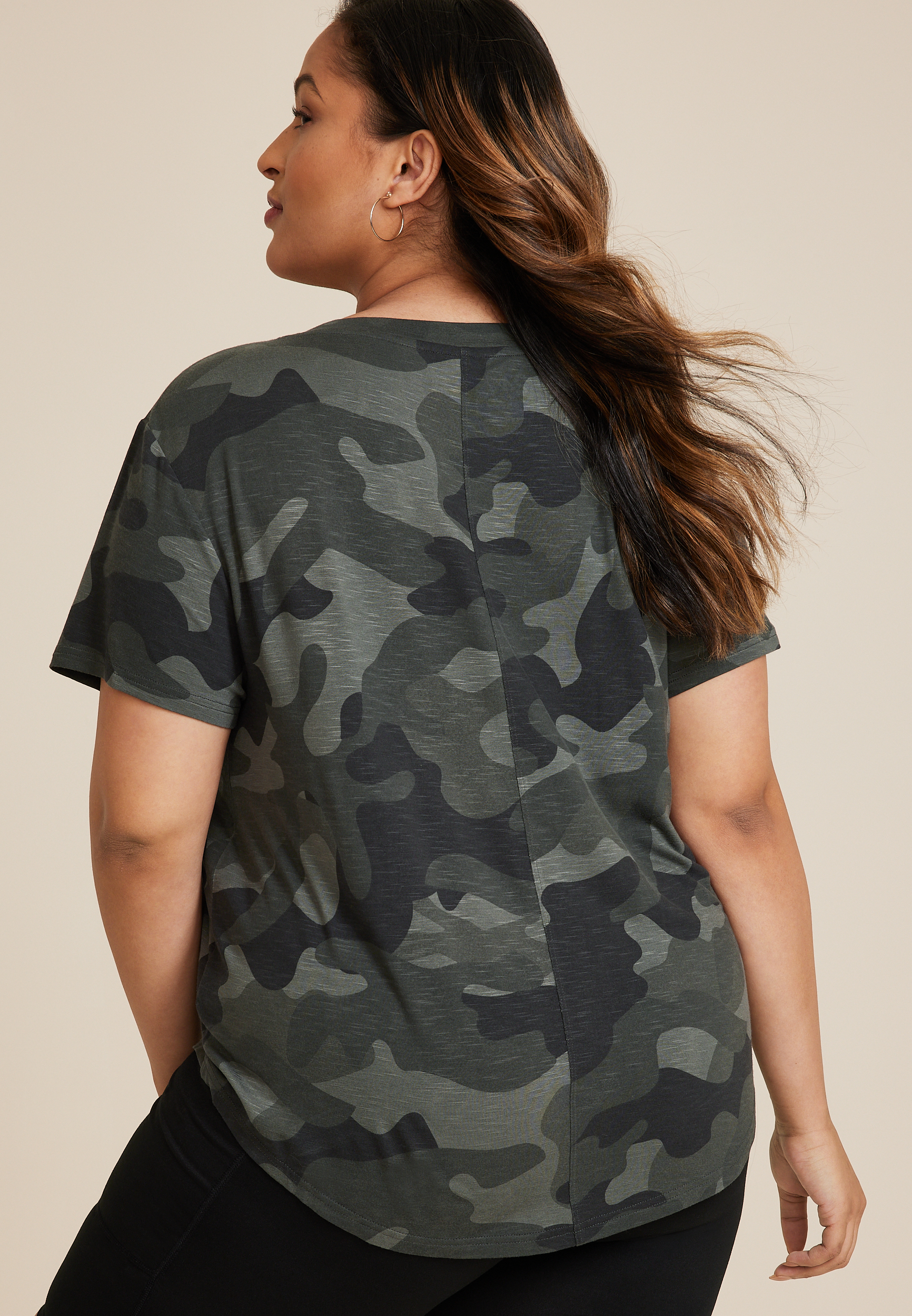 Plus Size 24/7 Flawless Camo V Neck Tee, MULTI, large