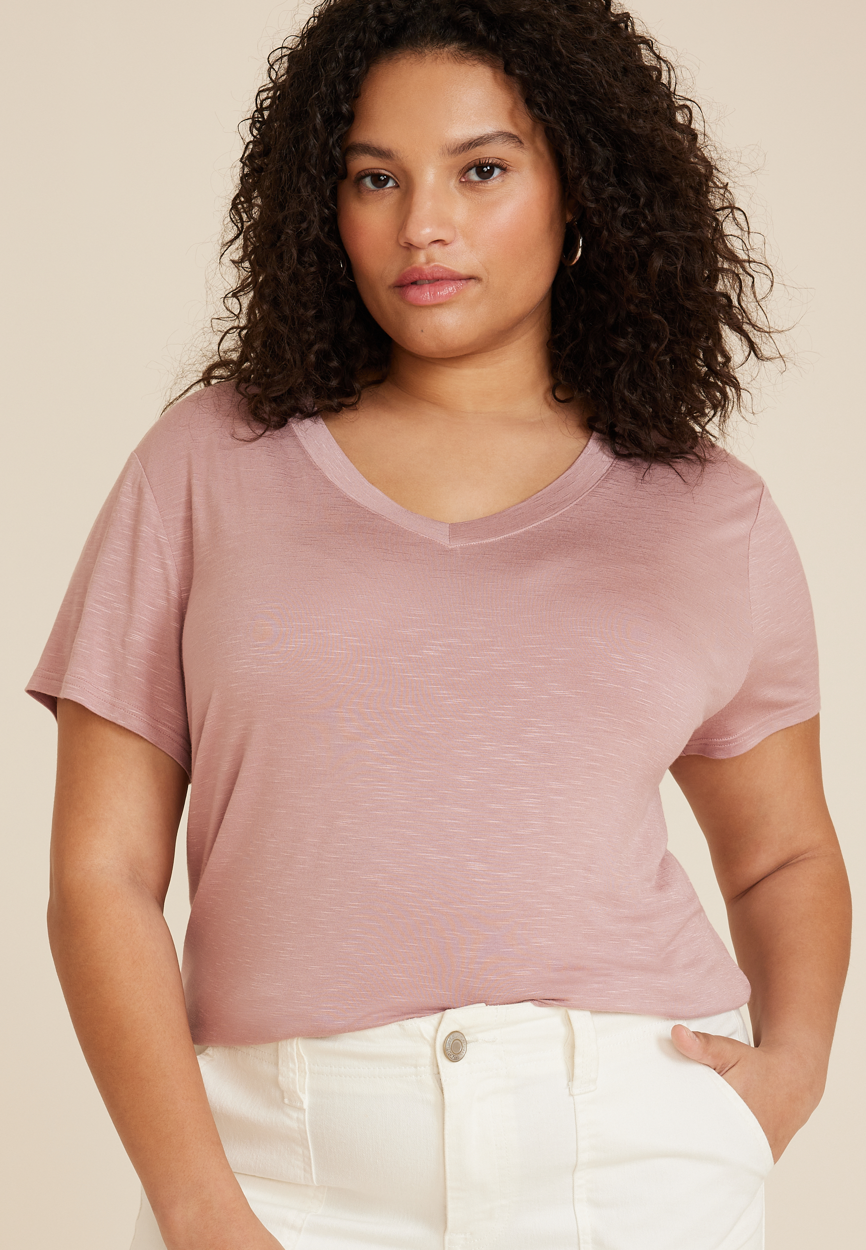 Plus Size 24/7 Dawson Lemon V Neck Tee