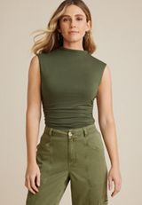 Double Layer Shirred Mock Neck Tank Top, C186, small