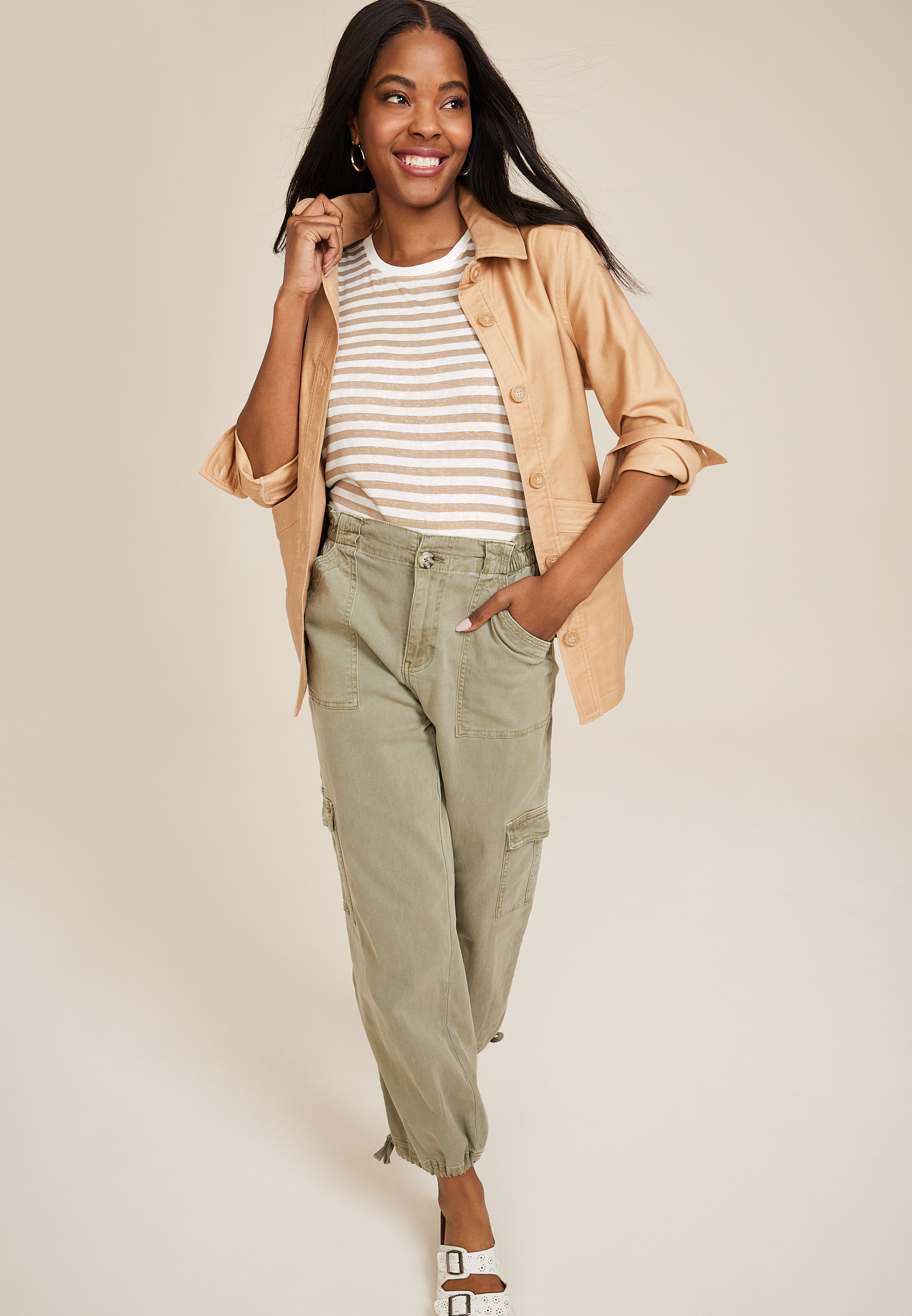 24/7 Striped Tunic Tank Top, KHAKI COMBO, large