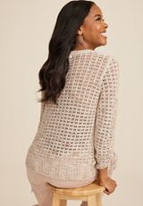 Marled Pointelle Cinched Sleeve Sweater, C6074, small