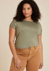 Plus Size Lattice Shoulder Short Sleeve Tee, C425, small