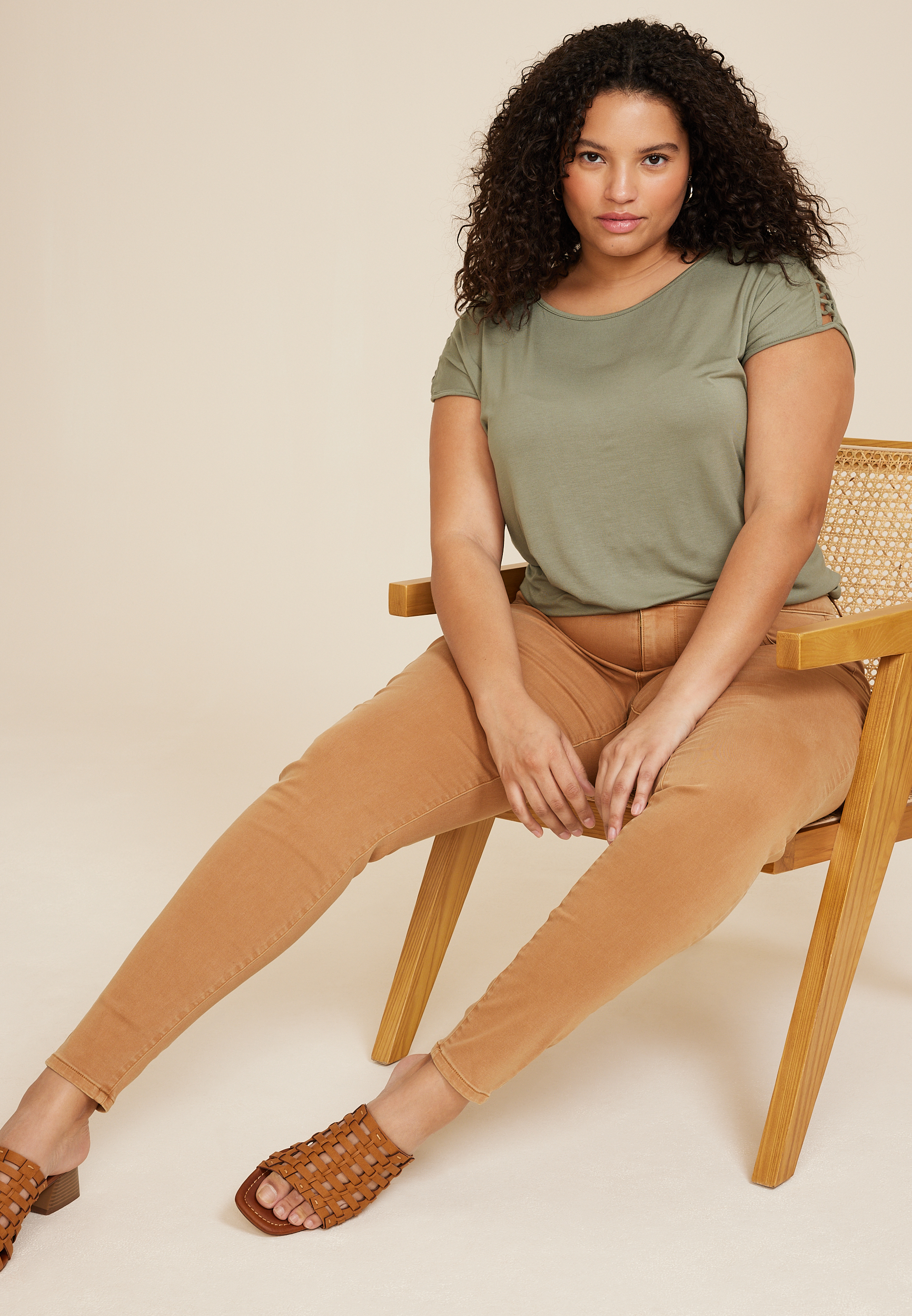 Plus Size Lattice Shoulder Short Sleeve Tee, C425, large