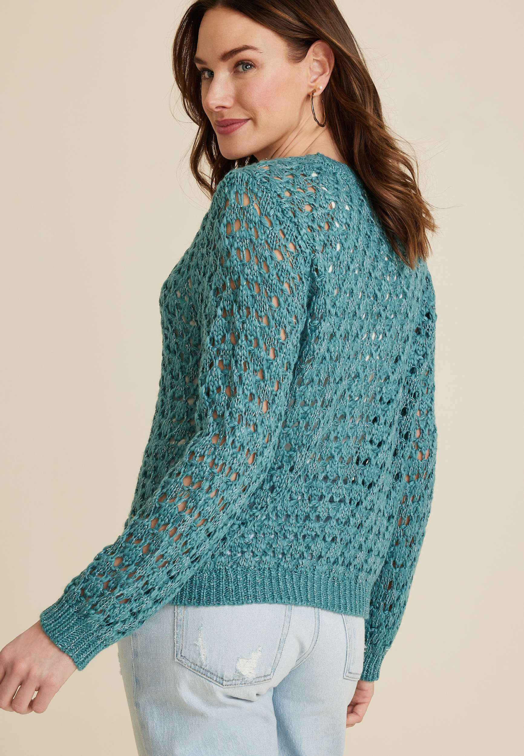 Metallic Open Stitch Button Up Cardigan